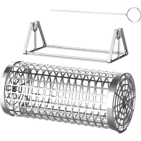Panier de Barbecue Rotatif Rond 22×10,3cm en Acier Inoxydable, Gril Portable pour Légumes, Viandes et Fruits de Mer (1/5)