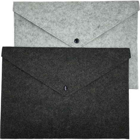 Pochette à documents doublée (2 compartiments) - Pochette style valise avec fermeture à bouton - Idéale pour le bureau, l'école et la maison - Gris et noir (1/5)