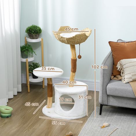 Arbre à chat tour de jeux pour chats griffoirs plate-forme lit niche coussin moelleux lavable. 55 x 45 x 102 cm blanc (1/5)