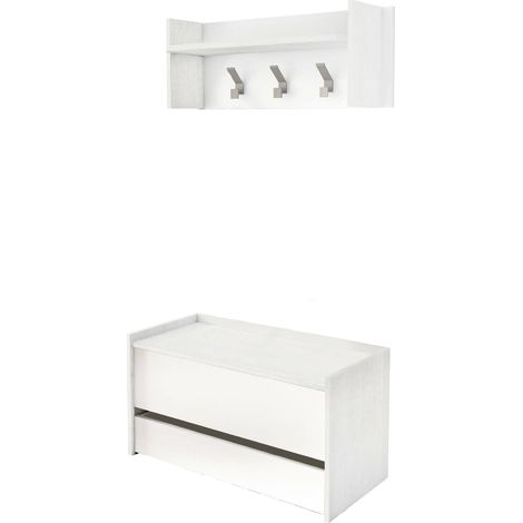 Dmora - Meuble d'entrée Brionia, Entrée moderne avec portemanteau, Meuble avec étagère à chaussures, Armoire multifonction, Cm 50x32h182, Blanc, avec emballage renforcé (1/5)
