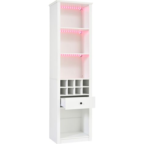 Vetrina alta bianca in MDF 55 x 40 x 200 cm con illuminazione LED RGB, 1 cassetto e vani aperti (1/5)