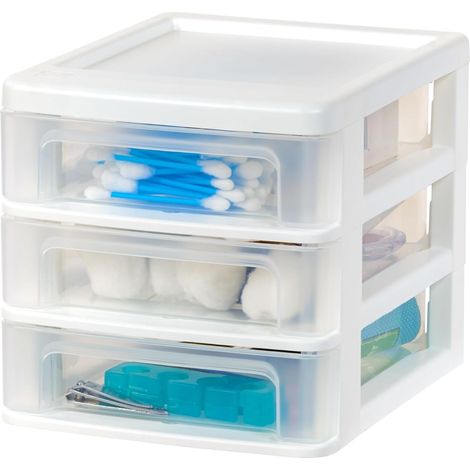1 - Tour De Rangement - Organisateur Bureau - 3 Tiroirs Plastique Transparent Format B6 Pour Fournitures Scolaires Et Papeterie Blanc 17,1x21,3x17,5cm