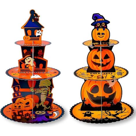 Lot de 2 décorations de fête, présentoir à cupcakes en papier à 3 étages avec plateau de service pour cupcakes, beignets, fruits, bonbons, amuse-gueules (1/5)