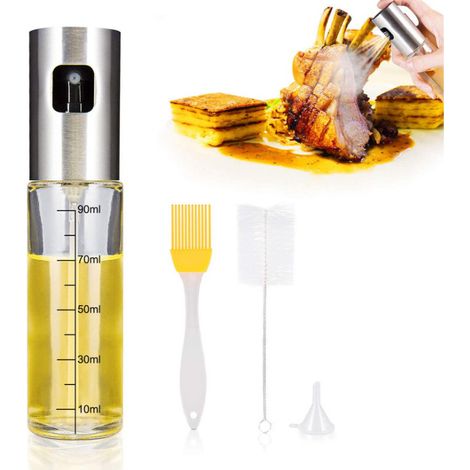 Spruzzatore per olio e aceto, spruzzatore per olio in vetro con pennello e imbuto per cucinare, barbecue, insalata, cottura al forno, 100 ml