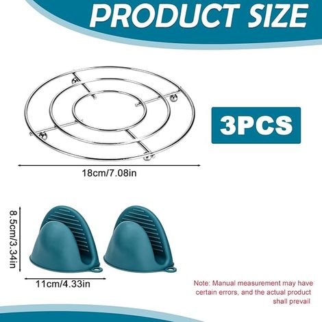 Dessous de plat résistants à la chaleur avec gants isolés thermiquement, maniques 18 cm, en métal pour casserole, poêle, plat gratin ronds (1/4)