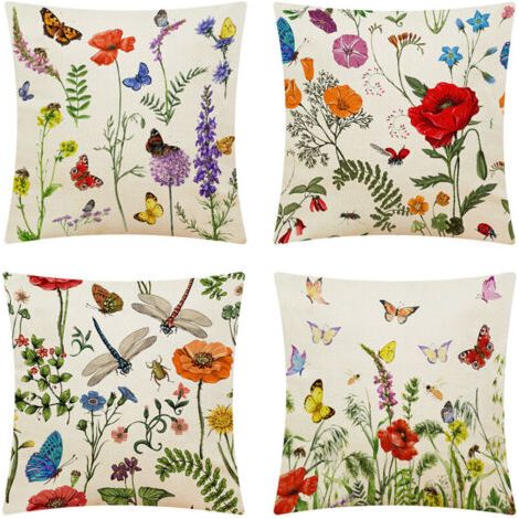CCYKXAA Lot de 4 à Fleurs 45x45 cm, Fleurs fraîches Feuilles Vertes Housses de Coussin décoratives pour canapé Lavable Polyest (1/4)