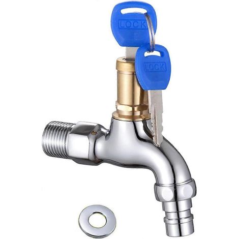 Robinet antivol avec verrouillage à clé, robinet antivol en laiton, robinet antivol extérieur pour évier, pour machine à laver (1/5)