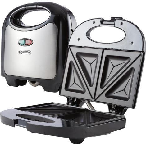 Mesko MS3080 Sandwichera 2 Sandwiches, Placas Antiadherentes, Tostado Perfecto, Acero Inoxidable, Compacta 850W Negro/Plata (1/5)