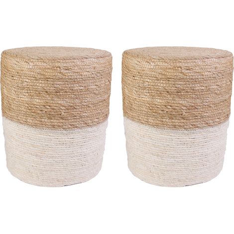 Lot de 2 Poufs - HOME DECO FACTORY - Tressés - Beiges