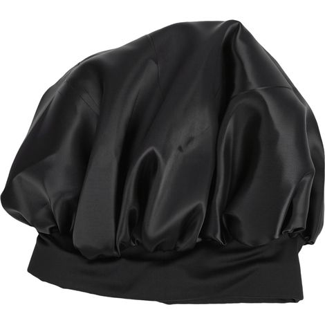 Bonnet de nuit ajustable, bandeau antidérapant à double couche, noir avec doublure violette, pour cheveux longs, bouclés et tressés. (1/5)