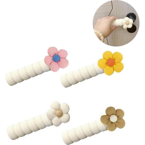 Coprimaniglie per porte, design floreale, protezione per maniglie, coprimaniglie antiurto, coprimaniglie antistatiche in silicone, ammortizzatori per porte, 4 pezzi (1/5)