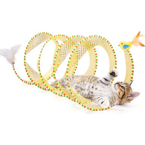 Cat Spiral Tunnel 20" Foldable Spring Toy with Feather Bell and Catnip Bird Play Tunnel for Kittens Indoor Cats For indoor cat with feather and bell, 20 in unfolded (1/5)
