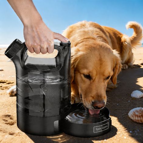 Portable Drinking Container Dog Water Bottle Dispenser Feeder With Press Control Rotating Bowl Leak Resistant PET Carry Strap suitable for outdoor, 2.5L Large Mouth (1/5)