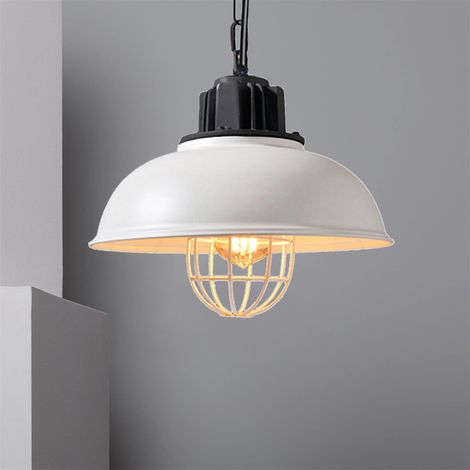 Lámpara Colgante, Vintage Lámpara de Techo Cadena, Iluminación en Industrial Estilo con Ø33cm Cúpula Pendiente E27 Base para Dormitorio Cocina Comedor Cafe Blanco 1 Pieza