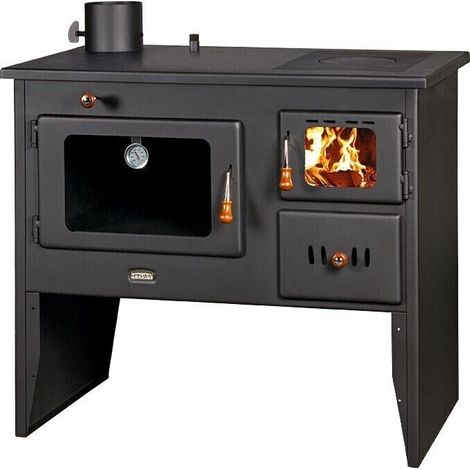 Holzherd Prity 1P41 W12 mit Backfach und Wärmetauscher – 16,1 kW – Rauchrohr seitlich links – Energieklasse A – Rustikales Design