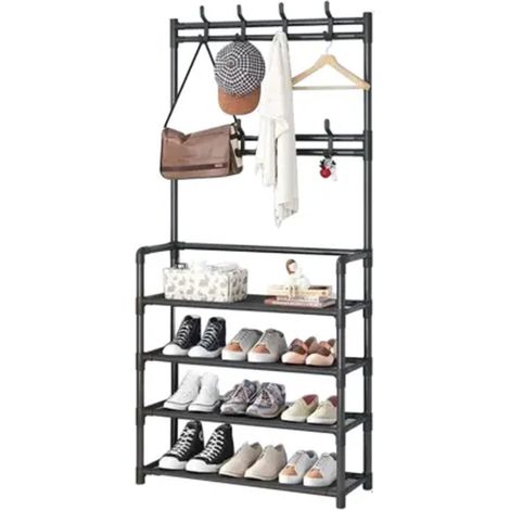 Schlichter Metall-Garderobenständer, Wand-Schuhregal, Flurgarderobe, Bodengarderobe, Aufbewahrung, multifunktionaler Schrank zur Kombination von Schuhen und Hüten, 60 cm, Rückseite, 4 l (1/5)