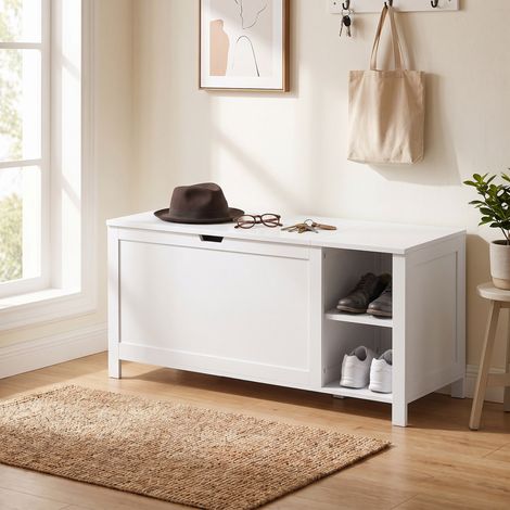 Banc à chaussures avec étagère réglable et compartiment rabattable, banc de rangement pour chaussures, blanc (1/5)