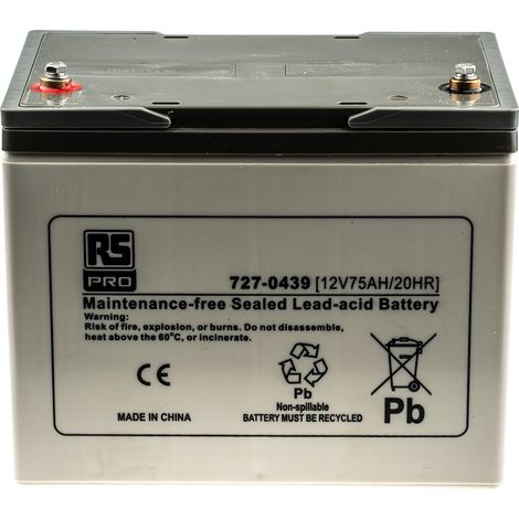 Batterie au plomb étanche RS PRO 12V 75Ah cyclique ( Prix pour 1 ) (1/5)