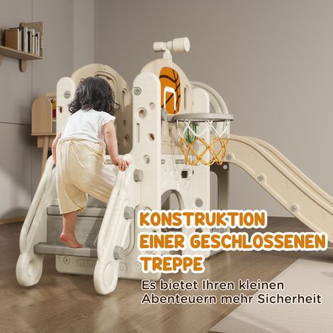 Set de jeu pour enfants, 7-en-1 toboggan, aire de jeux intérieure avec rangement et tunnel de rampement, 186x153x111 cm, blanc crème (1/5)