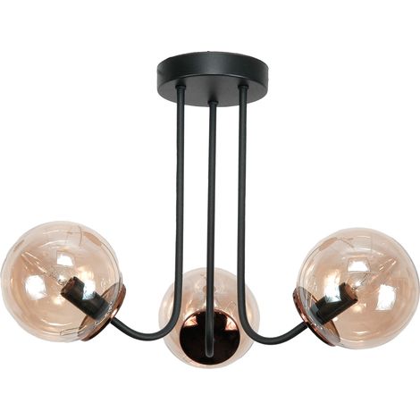 Lampada a sospensione da soffitto nera con paralume in vetro ambrato 15-202 gosti