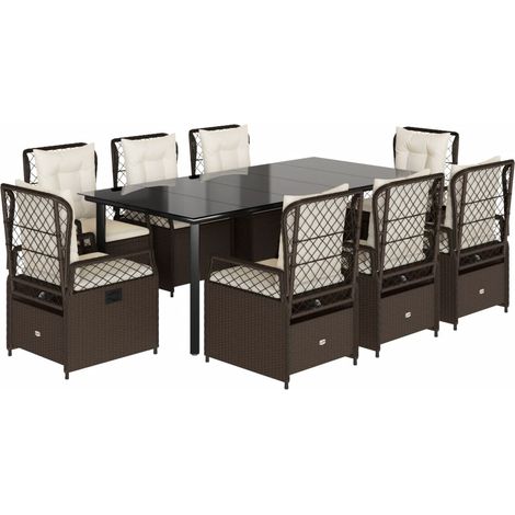 Maison Exclusive - Set da Pranzo da Giardino 9pz con Cuscini Marrone in Polyrattan (1/5)