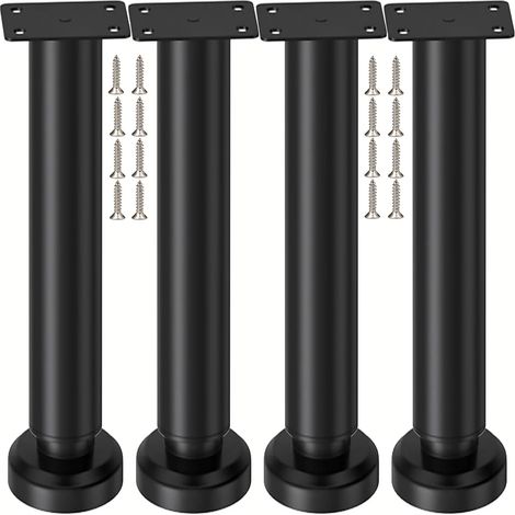 4 Pièces Pieds de Meubles Réglables en Métal Noir 25-42cm Pieds de Table, Réglables en Hauteur, Pour Meubles Table Chaise Bureau Armoires Canapé, Livré avec Vis (1/4)