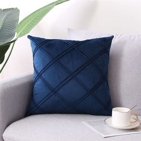 Housse de Coussin 2 pièces Géométriques Tridimensionnelles Velours Taie d'oreiller 45 x 45 cm Maison Canapé Chambre Voiture Décoratif (Bleu Marin)
