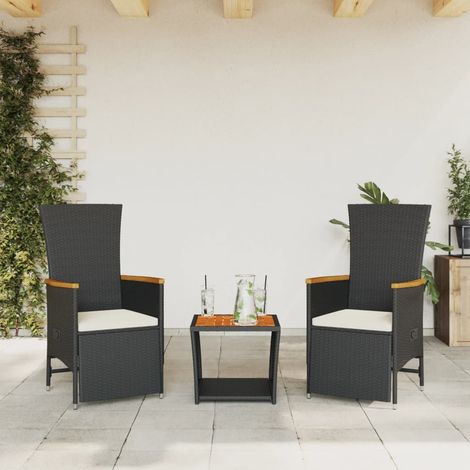 vidaXL 3 Piece Garden Dining Set with Cushions Black Poly Rattan (1/5)