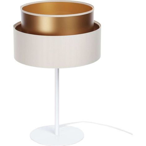 Lampe à poser satinée effet cuivre ambiance élégante - Crème satin avec intérieur cuivre (1/5)