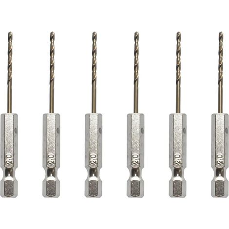 Set di 6 punte da trapano con gambo esagonale in acciaio rivestito in titanio per marmo, vetro, ceramica, piastrelle, metallo, legno (2 mm)