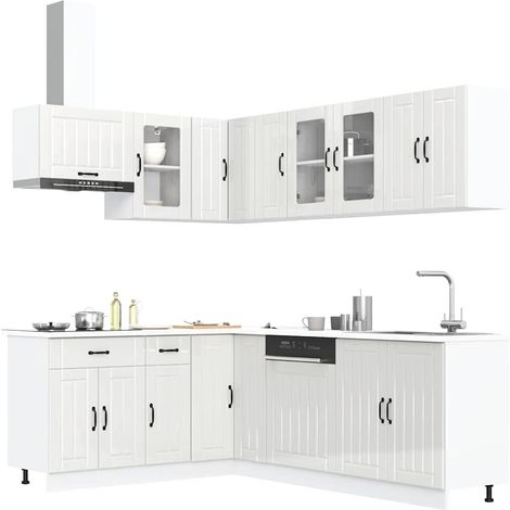 Ensemble de meubles de cuisine 11 pièces, bois d’ingénierie et verre, blanc brillant - PANGIVO (1/5)