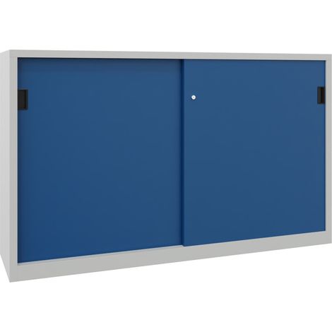 Pavoy Schiebetürenschrank, 1200x2000x400 mm, 4 Böden gepulvert, RAL 7035/5010 (1/2)