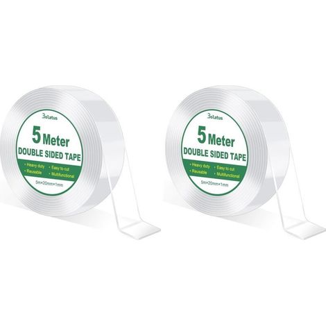 5m Ruban Adhésif Double Face Extra Fort Transparent, Double Face Réutilisable Lavable, Multifonctionnel Ruban adhésif Pour Tapis/Photo/Décoration (Lot de 2) (1/5)