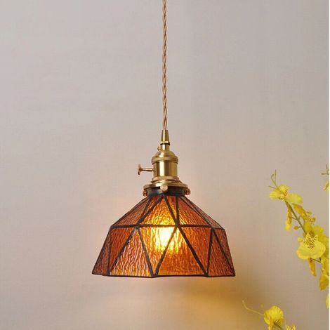 Lustre en verre et laiton, ambre précieux, adapté aux bars et restaurants, tables de chevet, etc., style luxe (1/4)