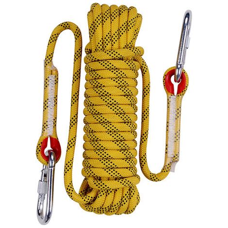 Outdoor Kletterseil Sicherheitsseil Durchmesser 10mm mit 2 Karabinern für Wanderung, Bergsteigen Feuerleiter - 30m Gelb