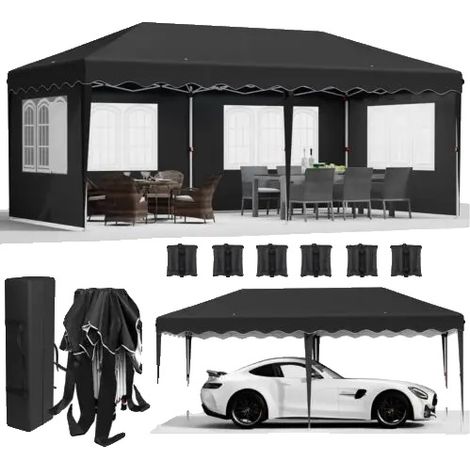Gazebo a scomparsa, con telo impermeabile, altezza regolabile, colore nero. (1/2)