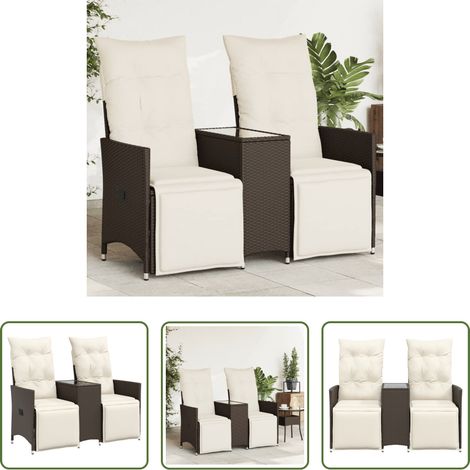 2-Sitzer -  Gartensofa 2-Sitzer Verstellbar mit Tisch Braun Poly Rattan (1/5)
