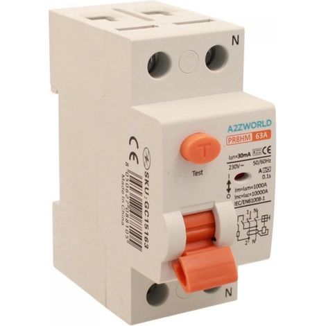 RCCB Interruttore Differenziale Puro Tipo A 1P+N 2M 10000A 30mA 63A AC 230V IP20 IEC61008-1 PR8HM GC75163