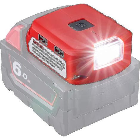 Adaptateur secteur pour batterie Milwaukee 18 V. port CC. lampe de travail LED et chargeur double USB. alimentation compatible avec Milwaukee 49-24-2371 M18 (1/3)