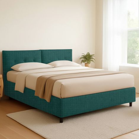 Letto Matrimoniale Derby, Sfoderabile, Contenitore Made in Italy, Verde Petrolio (1/5)