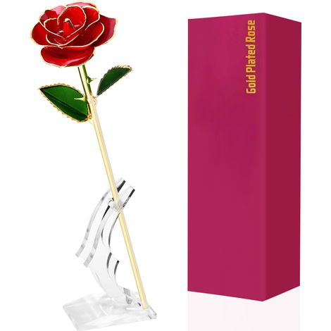 Künstliche Rose, 24-karätig vergoldet, mit Ständer – Valentinstagsgeschenk für Ehefrau, Freundin, Mutter oder Lehrerin (1/5)