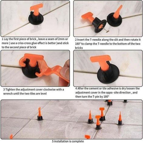 151 pièces Croisillon autonivelant, Clé incluse, Polypropylène et Acier inoxydable, Épaisseur 5-20 mm, Pour sol et mur (1/4)
