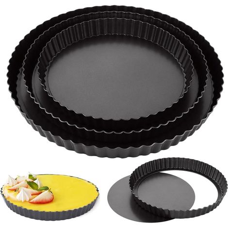 Moule À Tarte - Moule À Quiche Ronde Avec Fond Amovible - Acier Au Carbone - Antiadhésif - 22 cm 26 cm 30 cm - Lot De 3 (1/5)