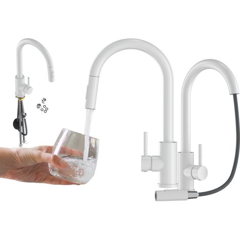 Mitigeur de cuisine blanc Loseto Granitan avec douchette extractible et bec rotatif 360° (1/5)