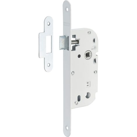 Serrure monopoint encastrée 40mm – Acier pour portes intérieures – Bouts ronds – Gâche plate incluse (1/2)