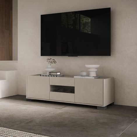 Porta TV a 3 ante ROJAS Grigio con inserto in vetro Fume' 130x40 cm (1/4)