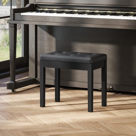 Panca per pianoforte, rivestimento in similpelle, bottoni trapuntati, vano contenitore, gambe in legno, nero