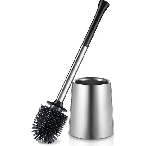Brosse WC Silicone Acier Inoxydable: Brosse WC pour Nettoyage en Profondeur avec Support et Nettoyeur de Bords, Ensemble de Support de Flexible pour Salle de Bain, sur Pied (1/5)