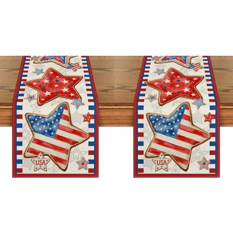 Camino de mesa con bandera y estrellas estadounidenses, decoración patriótica para la fiesta nacional estadounidense, 33 x 183 cm (2 piezas) (1/5)