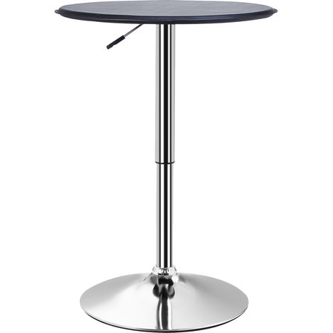 Runder, höhenverstellbarer Bistro-Bartisch, 67–93 cm, Ø 63 cm, 360° drehbare Tischplatte, verchromtes Metall, schwarzes PVC